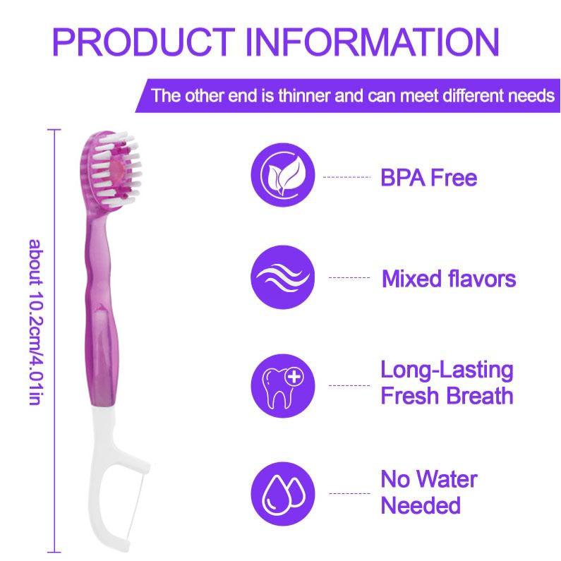 Kvinna som använder MintBorste engångstandborste på resa