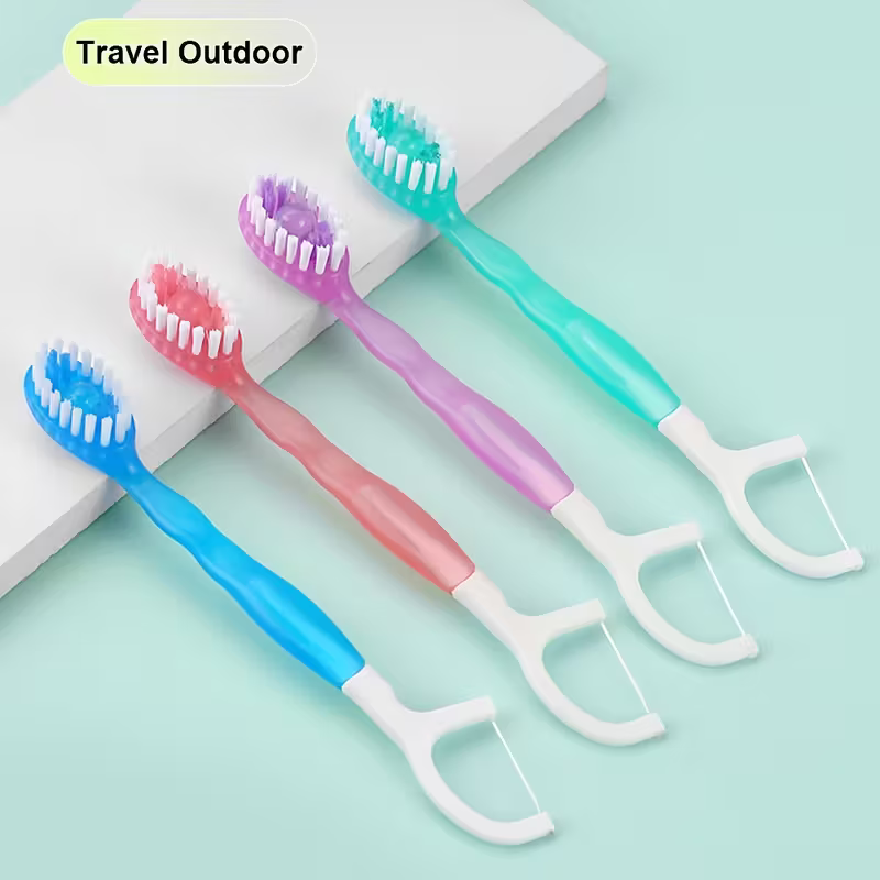 MintBorste tandborstar i flera färger med inbyggd floss-del